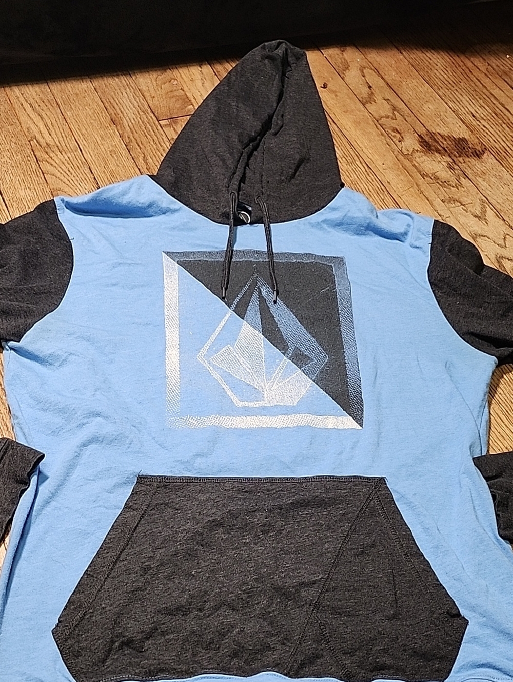 Volcom Two-Tone Blue and Charcoal Graphic Pullover Hoodie